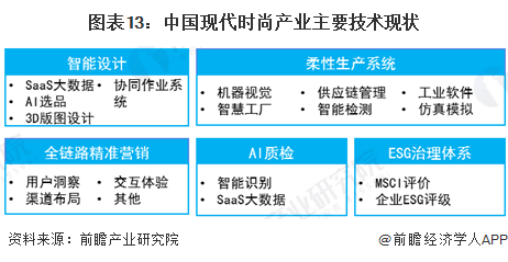 图表13:中国现代时尚产业主要技术现状