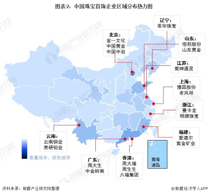 图表2:中国珠宝首饰企业区域分布热力图